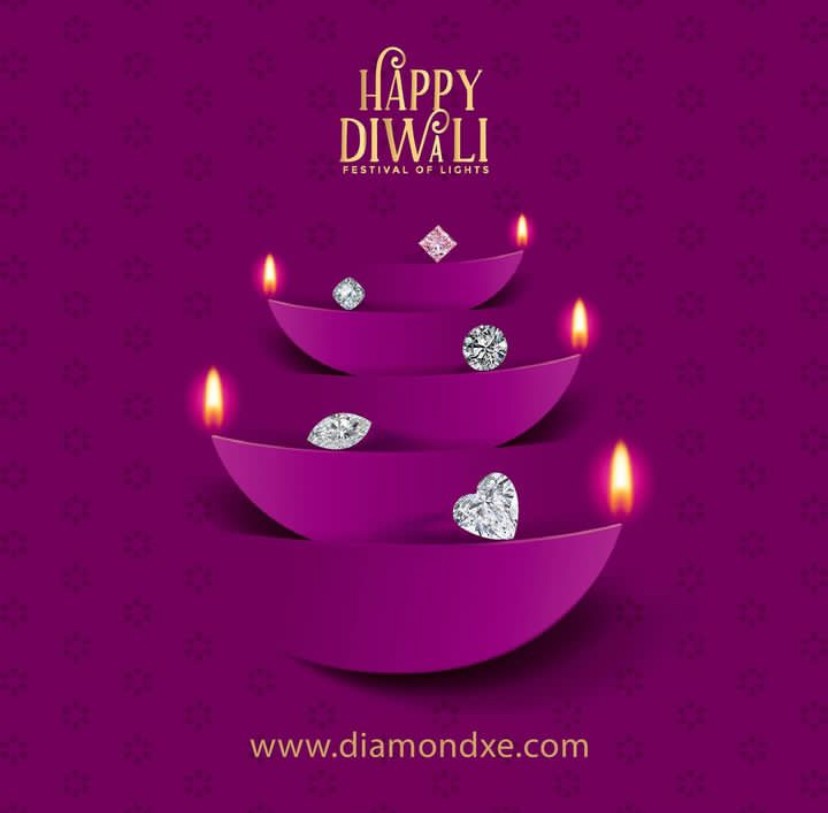 Happy Diwali graphic with diamonds, promoting B2B lead generation for Diamond XE.