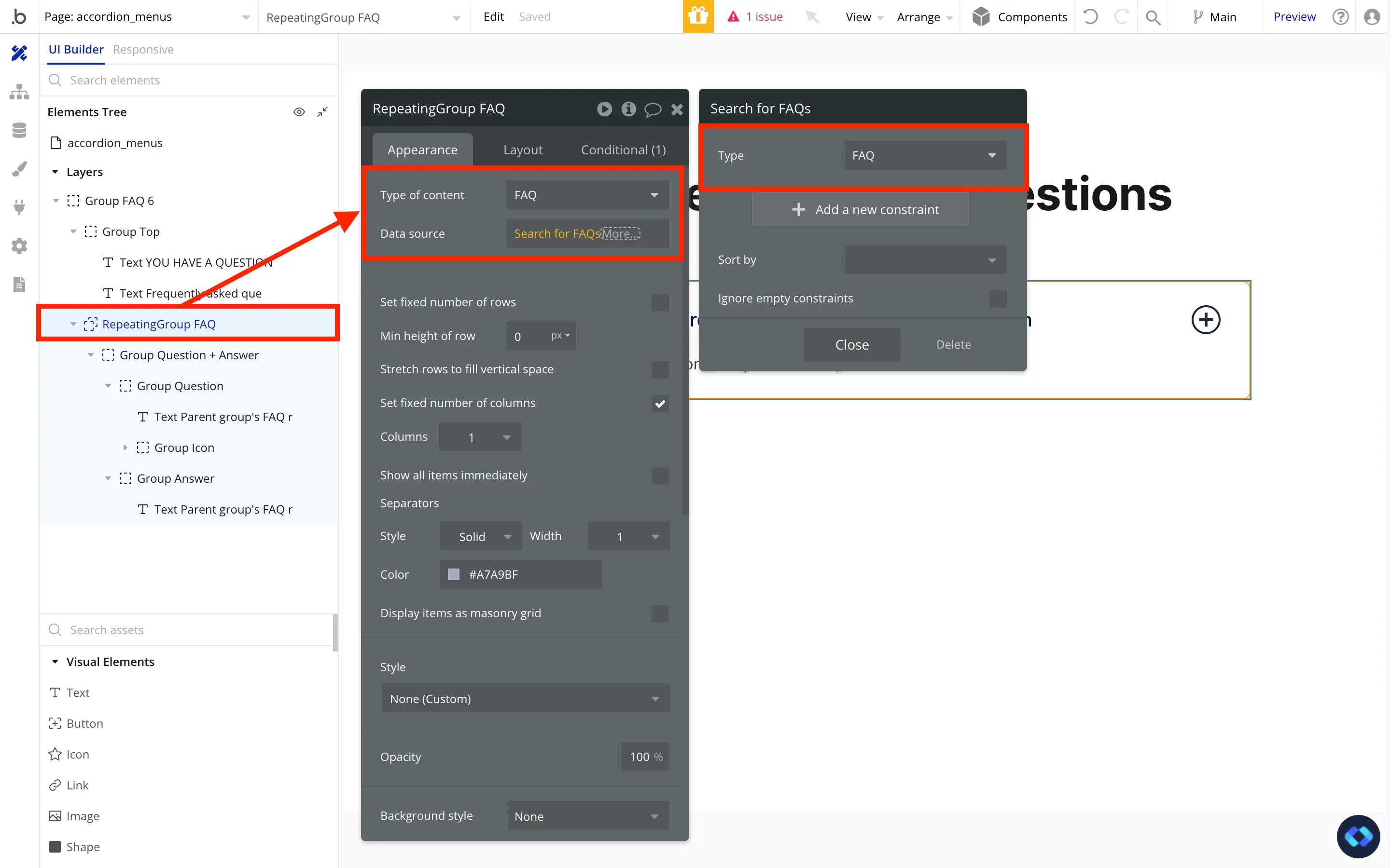 bubble.io faq repeating group