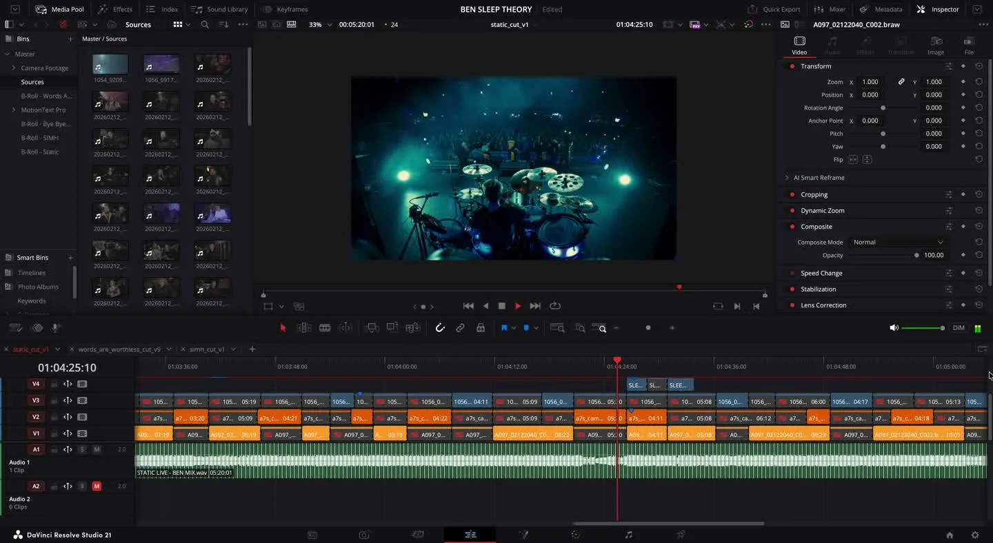 DaVinci Resolve timeline of a video edit