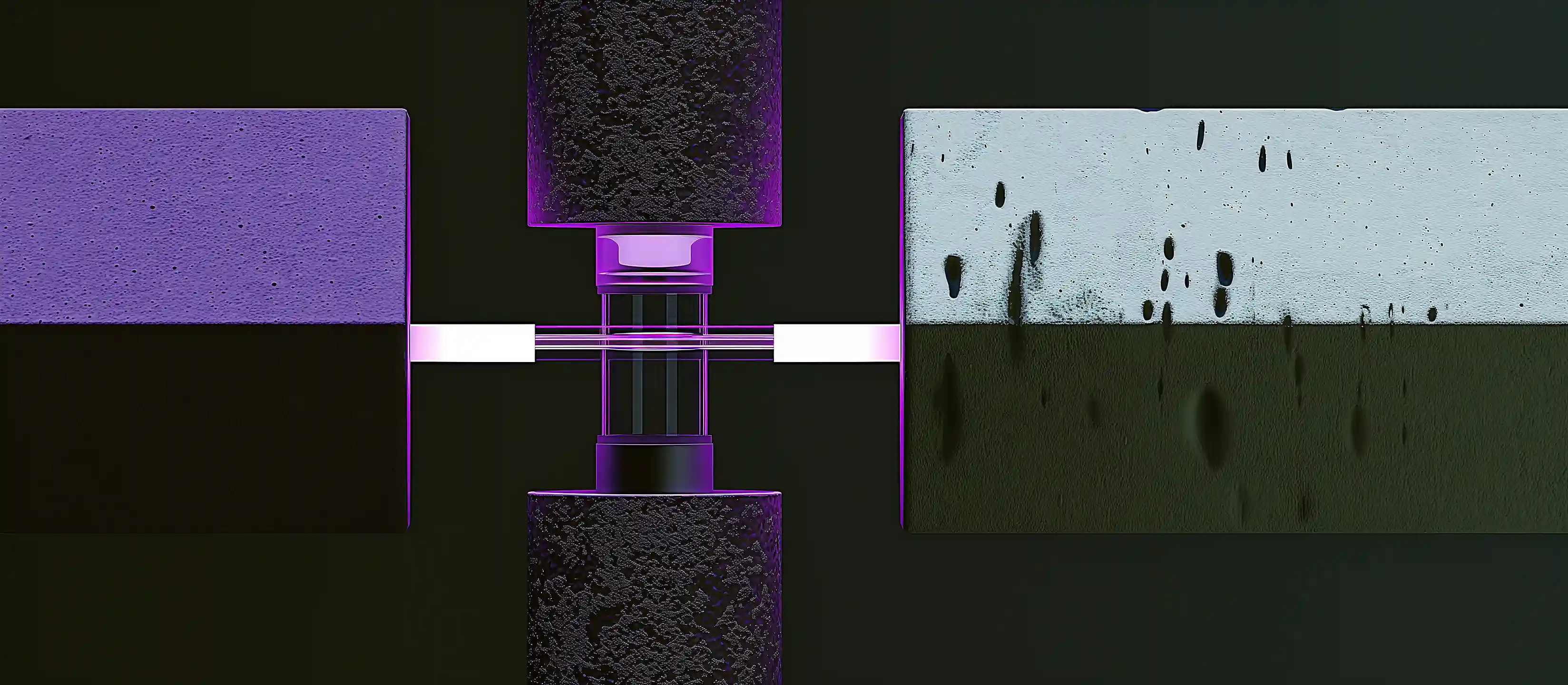 Futuristic industrial pipes and machinery with purple lighting detail.