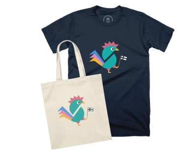 Product image of the Aapiskukko shirt and tote bag