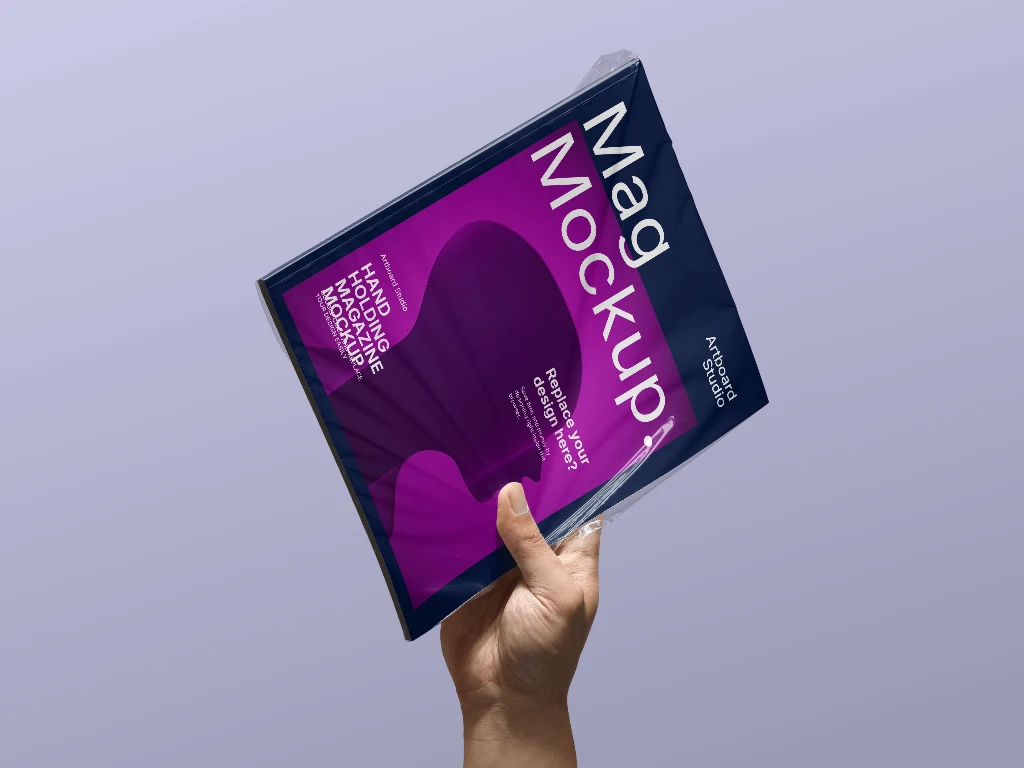 Magazine cover mockup with plastic wrapper