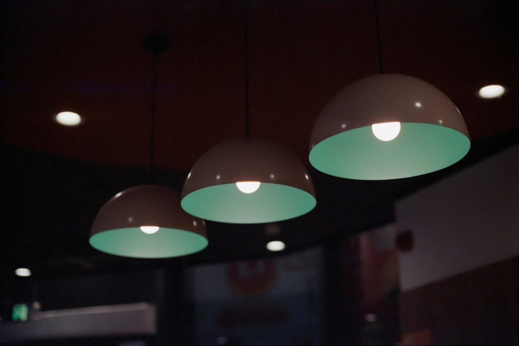 Three pendant lights hanging from the ceiling.