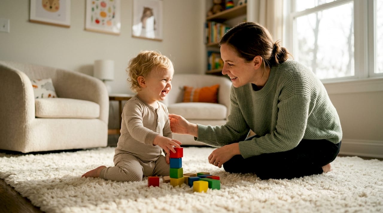 Toddler and parent playing on floor together