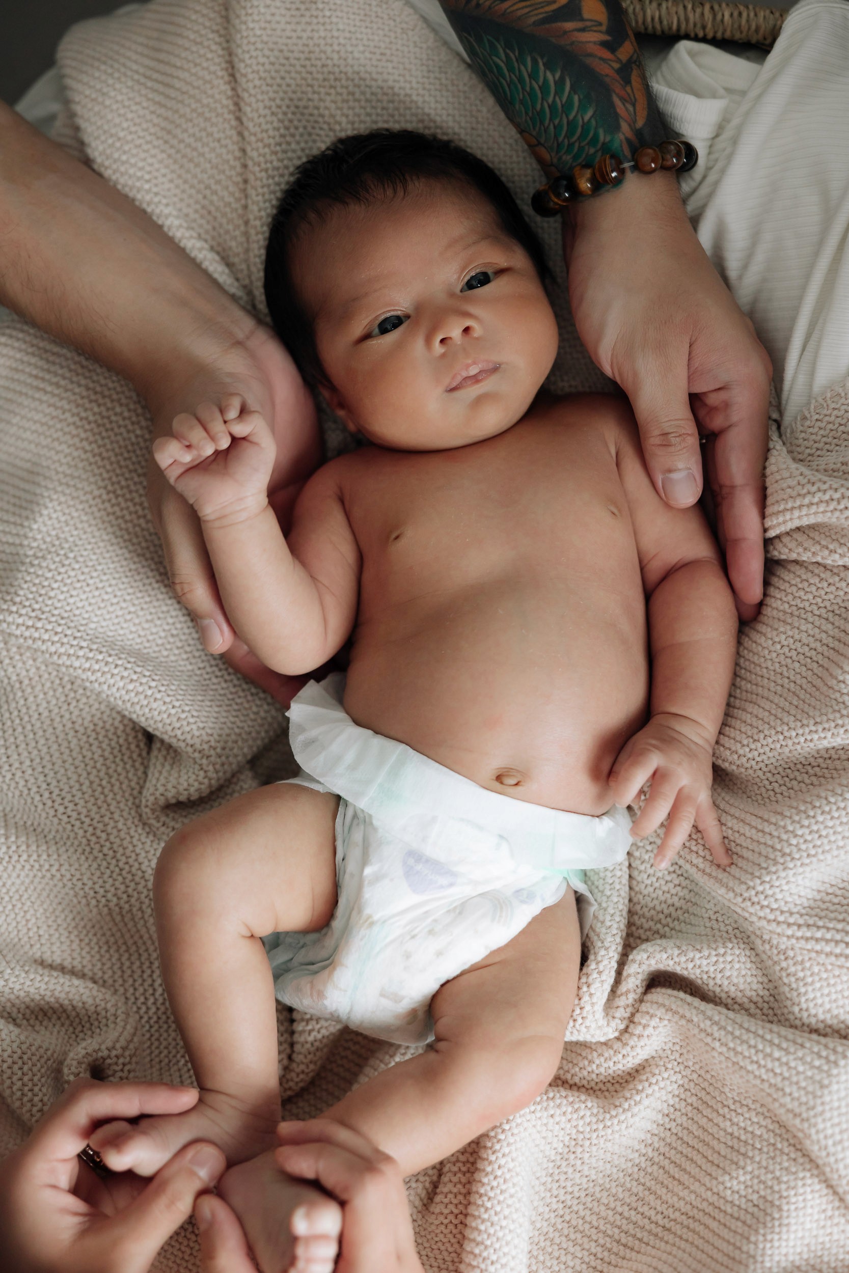 Newborn baby in soft light in Mackay