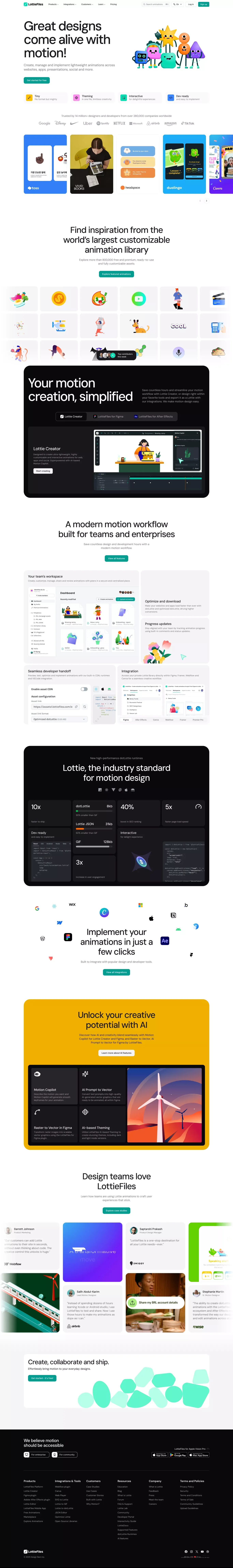 LottieFiles: Download Free lightweight a portfolio page screenshot showcasing Design and Tech design