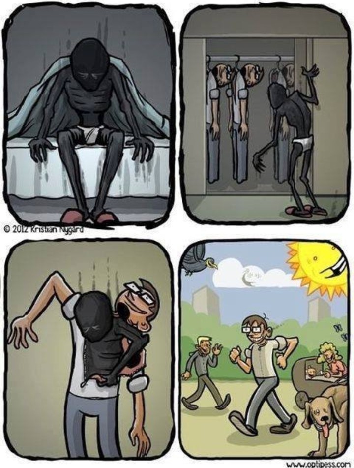 Unhappy Human in metaphorical fog 