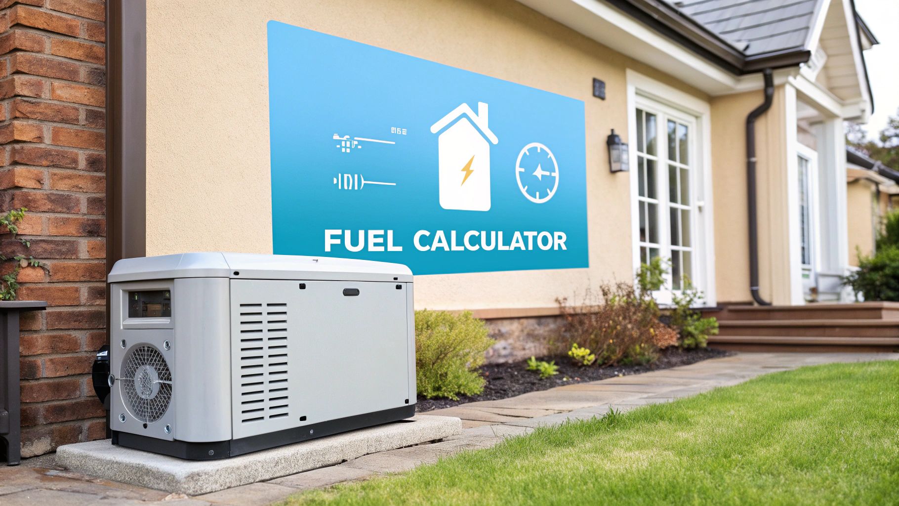 a generator next to a blue wall with the text 'fuel calculator'