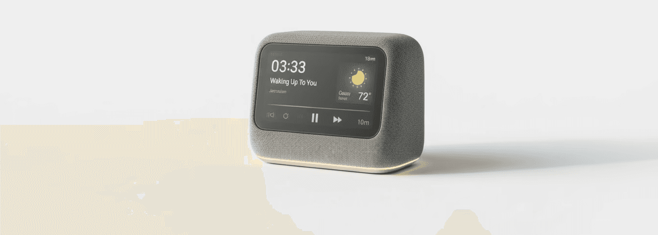 A retro-style radio in dark gray, displaying knobs and buttons on the front, set against a light background.