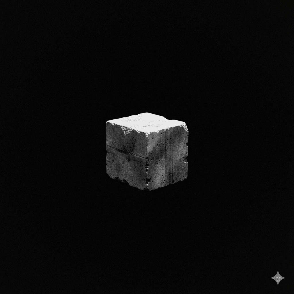 concrete block floating in a dark void