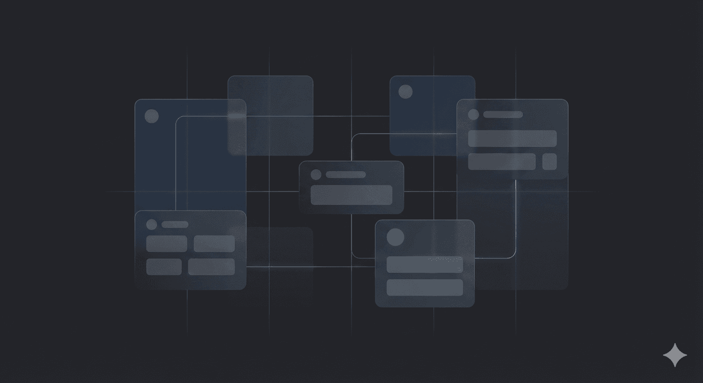 Abstract interface layout representing structured task organization and workflow
