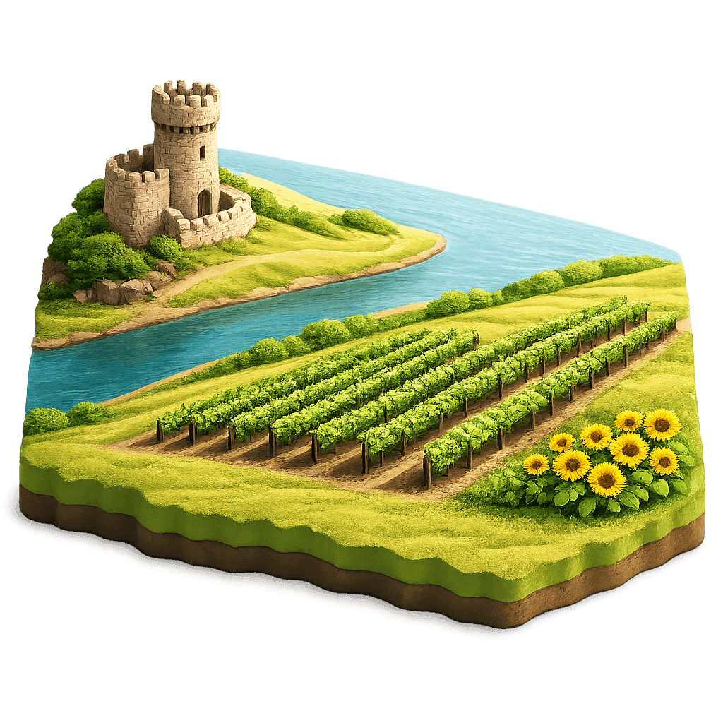Artistic illustration of the Danubian Plain wine region.