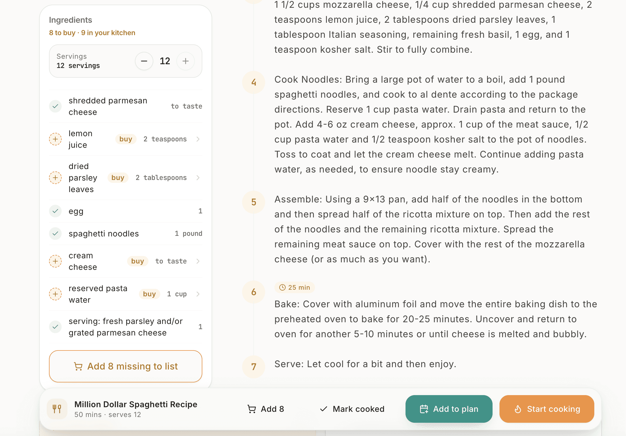 Add ingredients to Haivenly's shopping list from a recipe