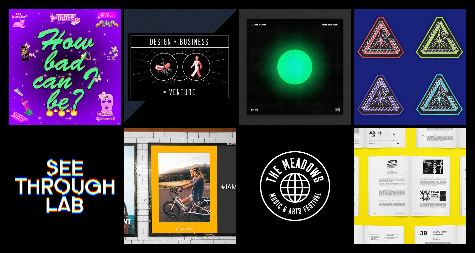 A set of colorful images representing text logos, metro posters, opened books and other generated objects.