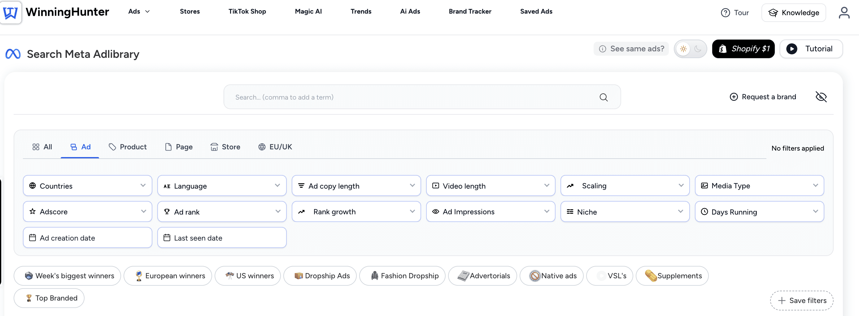 WinningHunter Dashboard