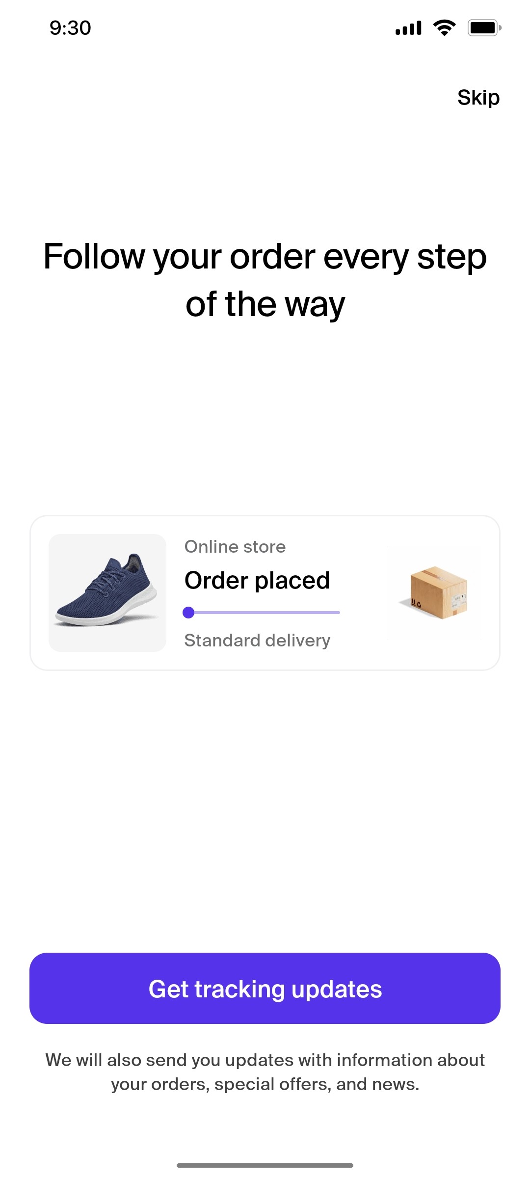 Shop App Get tracking updates Screen