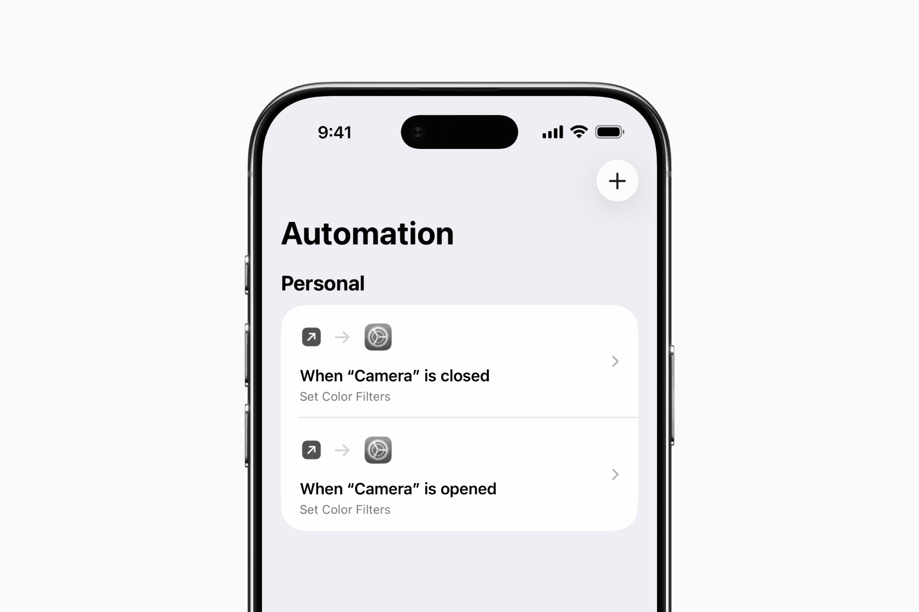 Automations page displaying two automations in the Apple Shortcuts app on the iPhone.