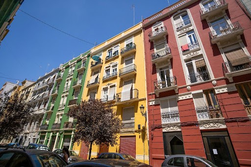 Colourful buildings in Monteolivete district in Valencia