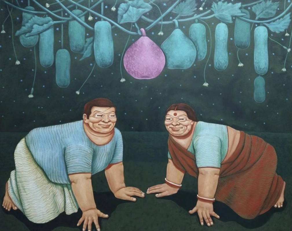 herd of sheep on road painting