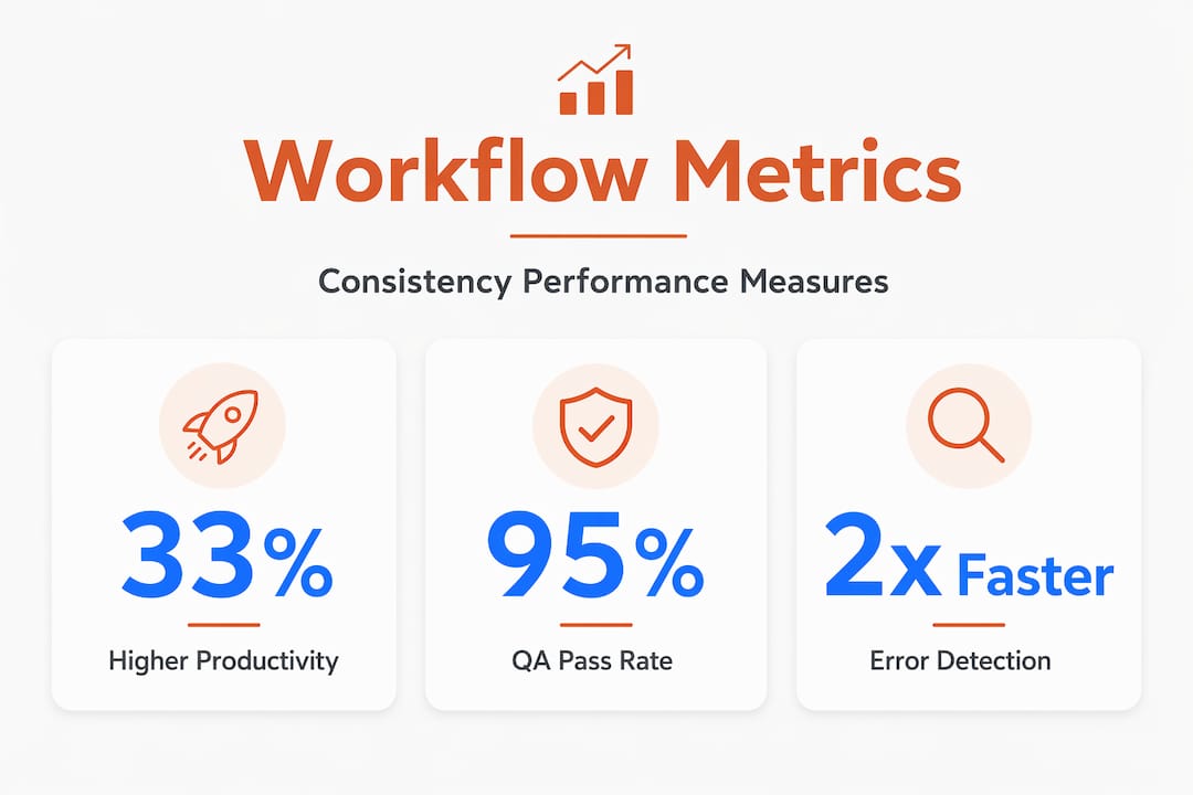 Infographic showing workflow metrics and performance