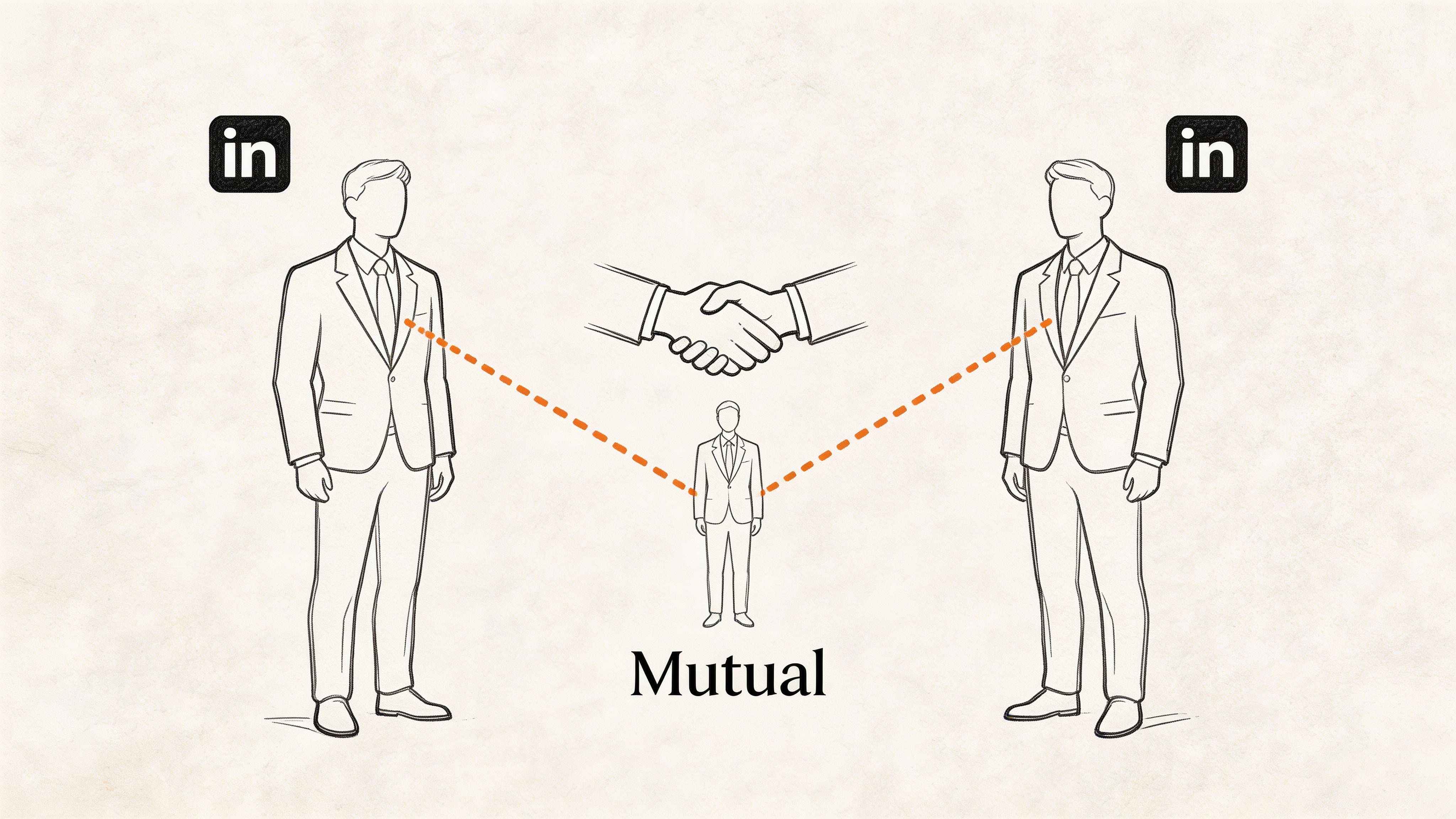 An illustration showing two professionals connected through a mutual contact on the LinkedIn networking platform.