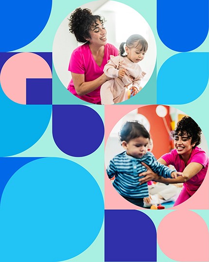 Cuidadora jugando con un bebé en brazos