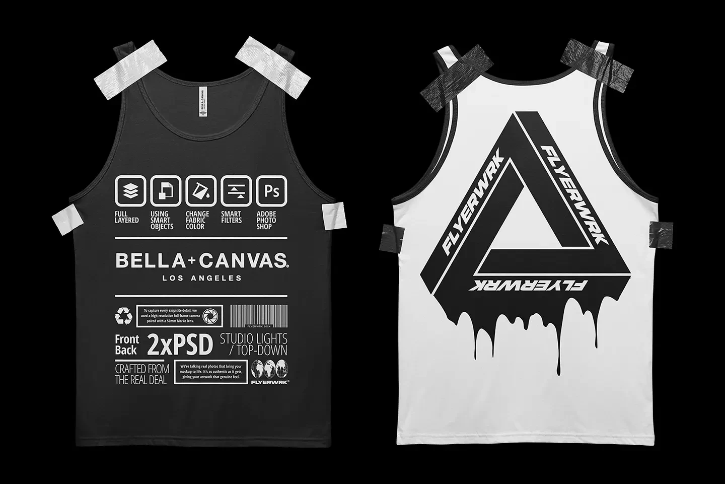 Bella+Canvas 3480 Tanktop Taped mockup front and back view with customizable design
