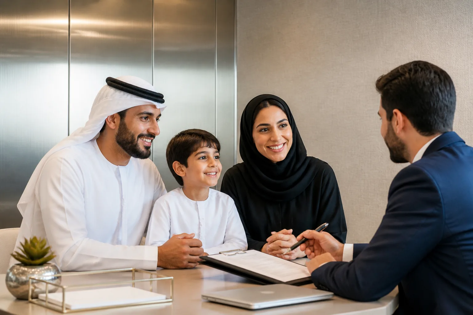 Family Sponsorship for UAE Business Owners beside a passport, residence permit card and application calendar