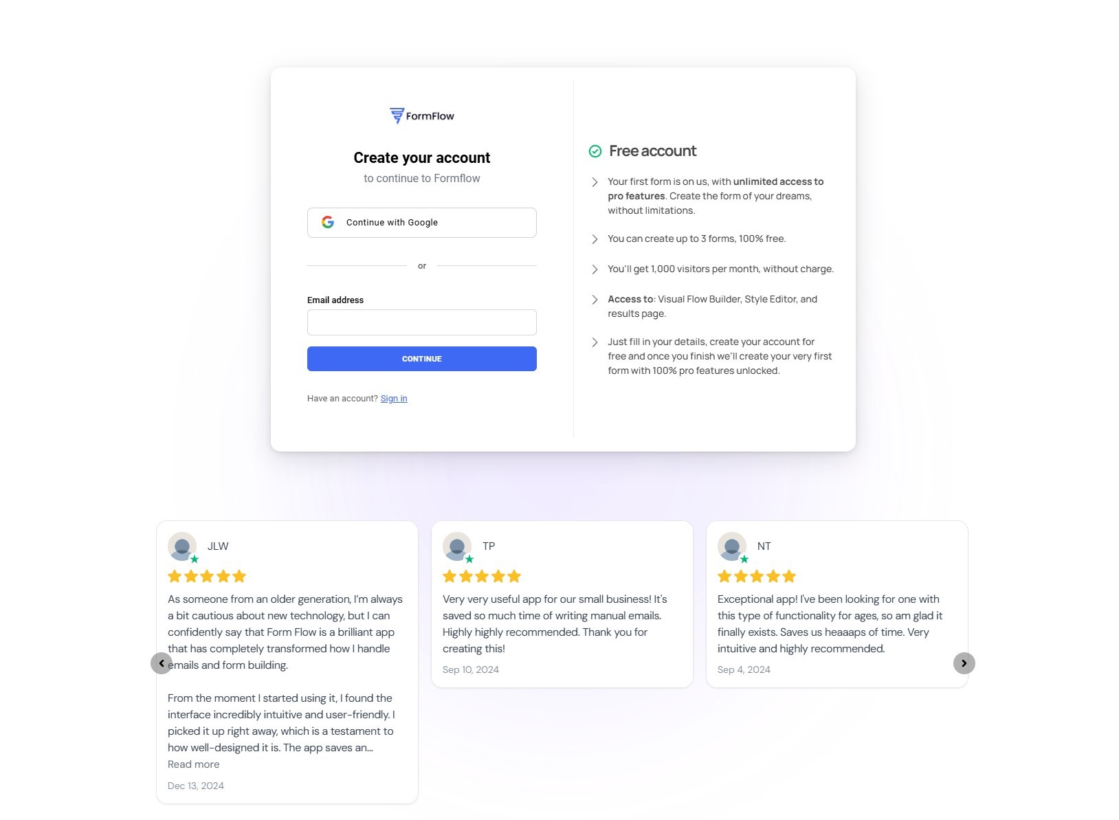 Create or set up Formflow account