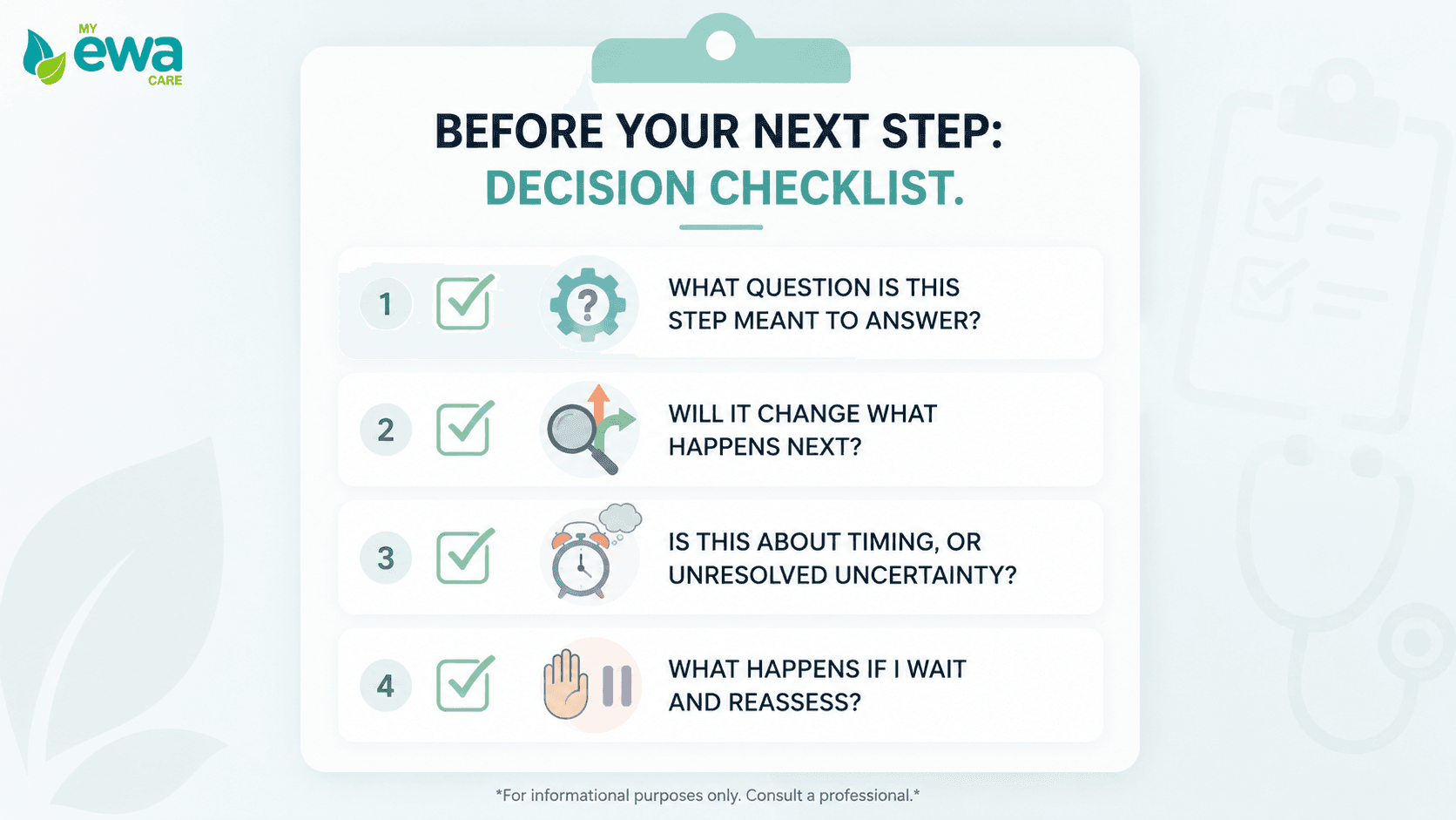 Decision checklist for taking the next step with sensory symptoms