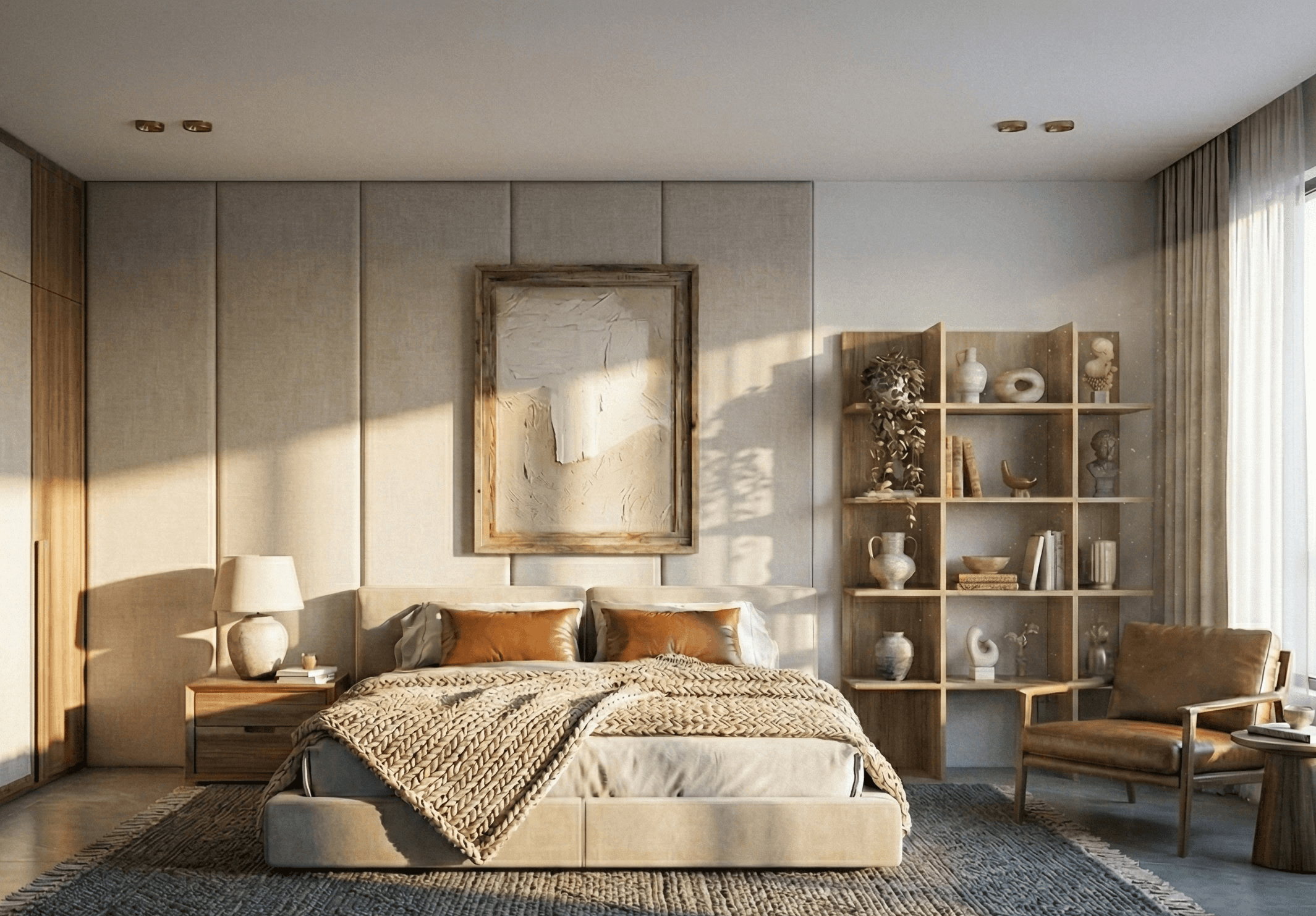 brown wooden bed frame with white and brown bed linen