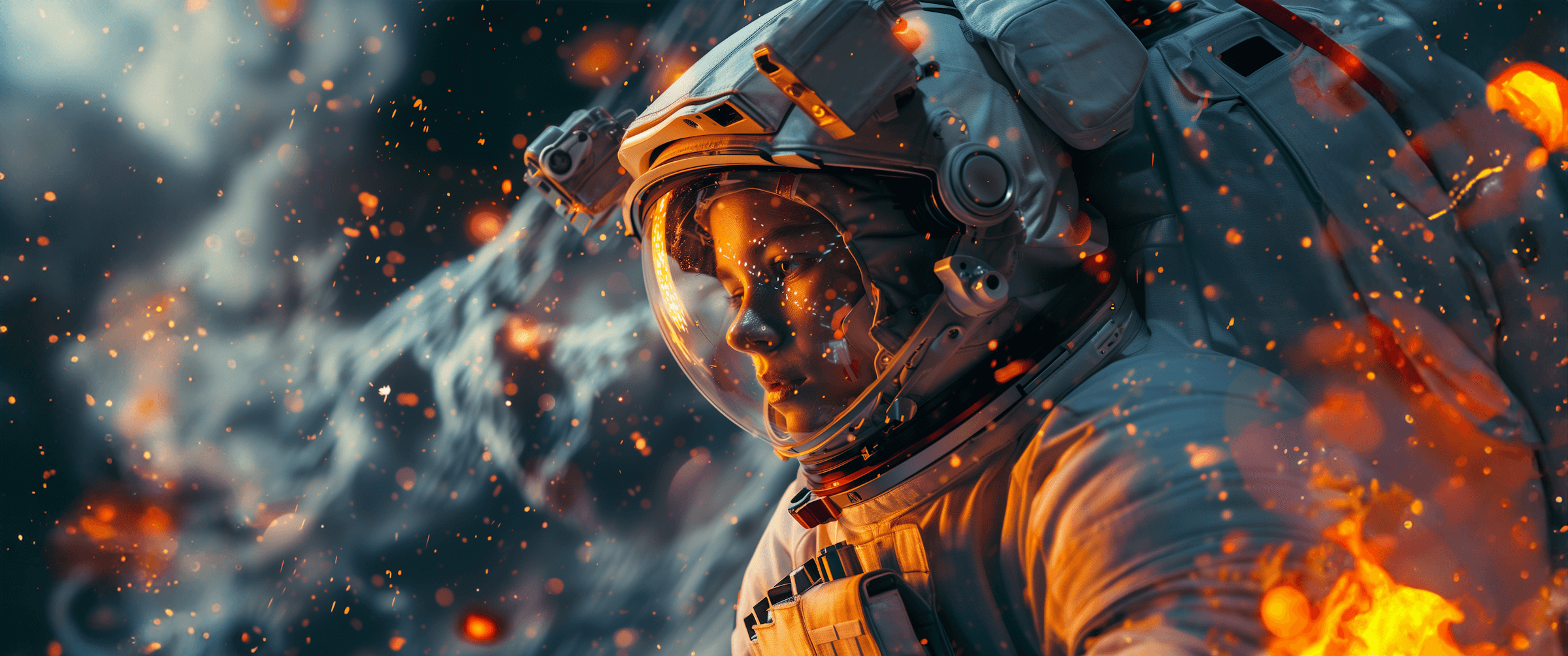 Astronaut outside spacecraft during spacewalk