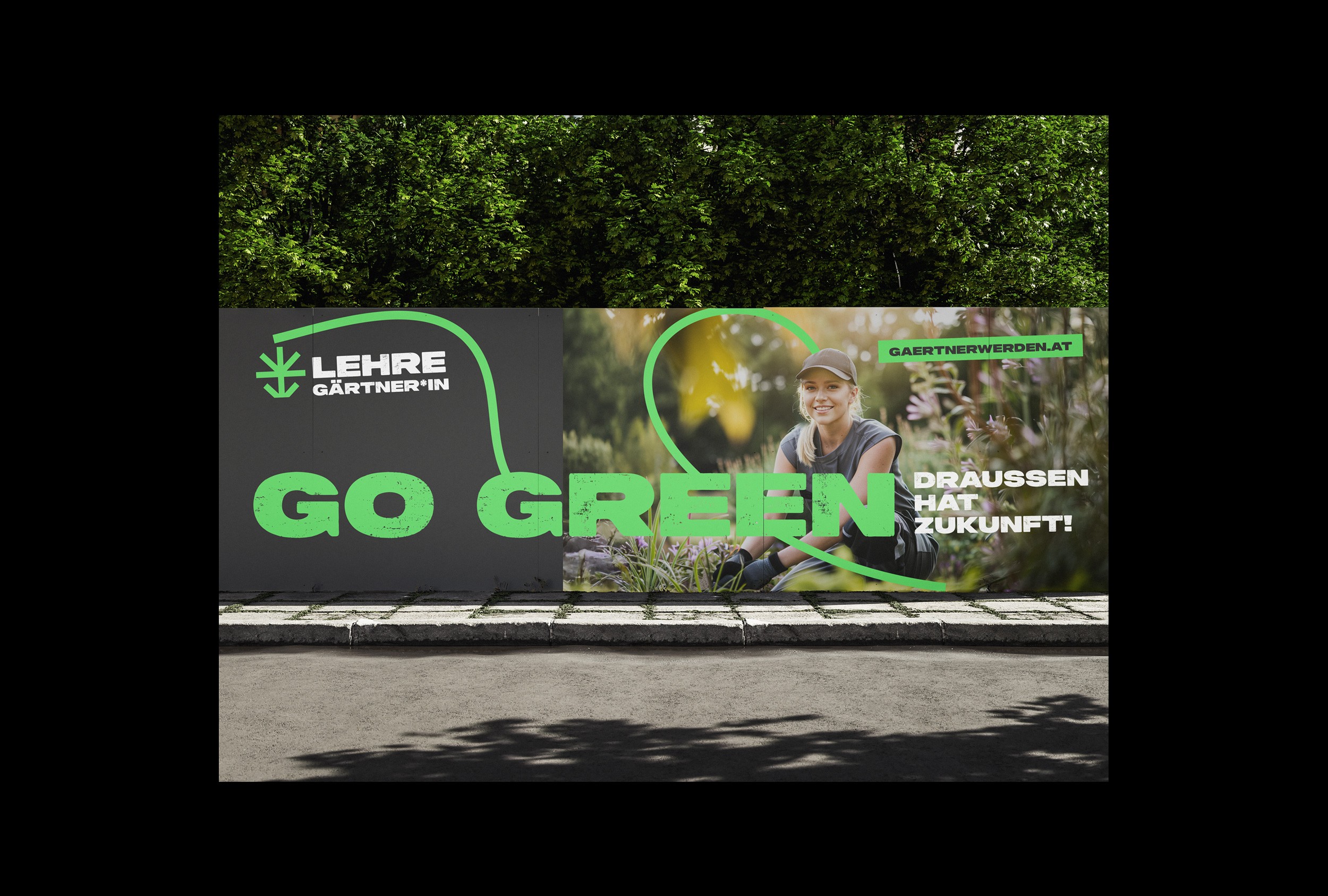 Frisches, modernes Sujet der Kampagne ‚Draußen hat Zukunft!‘ für die Steirischen Gärtner, das Naturverbundenheit und Zukunftsperspektiven vermittelt.
