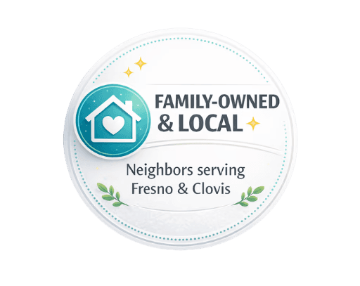 Locally owned Fresno medical transportation company badge.