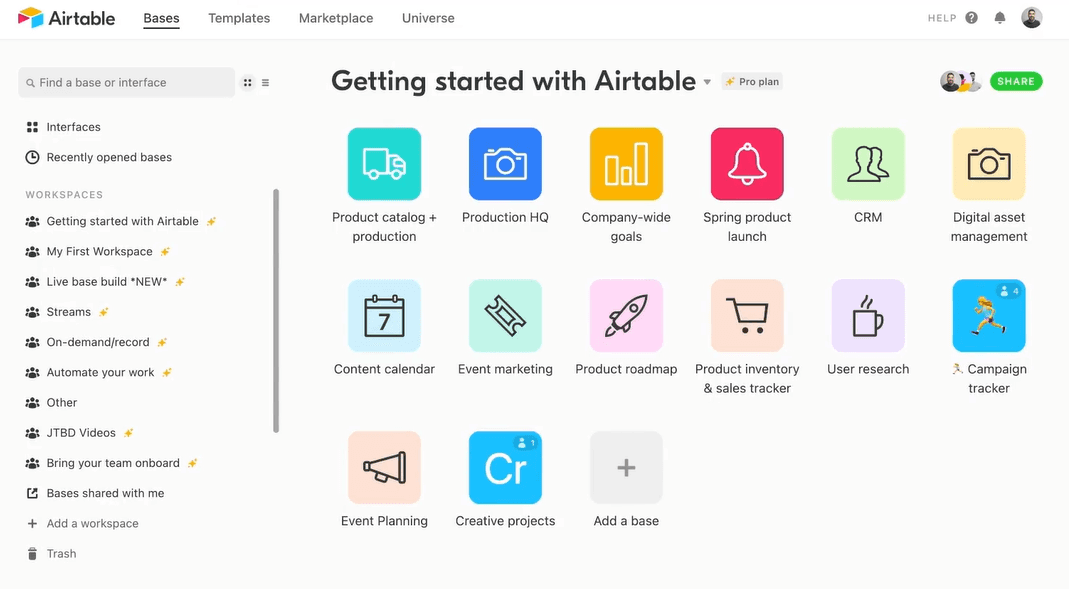 Airtable base housing internal tools like CRM, project roadmaps, campaign tracker and all the other apps you can build with Airtable.