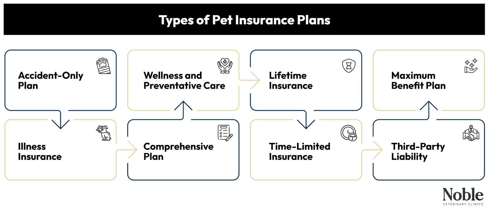 An infographic showing the types of pet insurance plans available in Dubai.