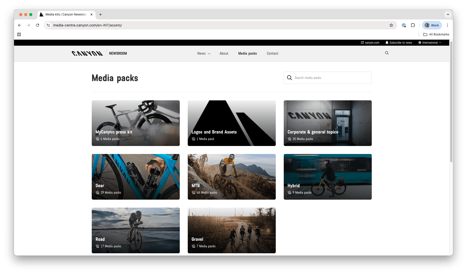 Screenshot of Canyon's online newsroom
