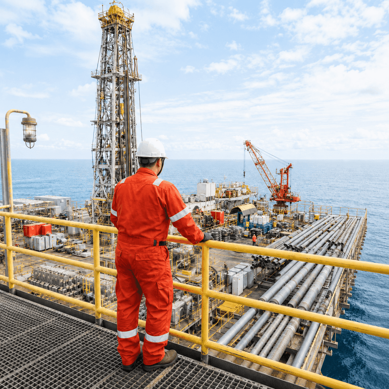 Drilling Supervisor Watching over Offshore Drill Platform
