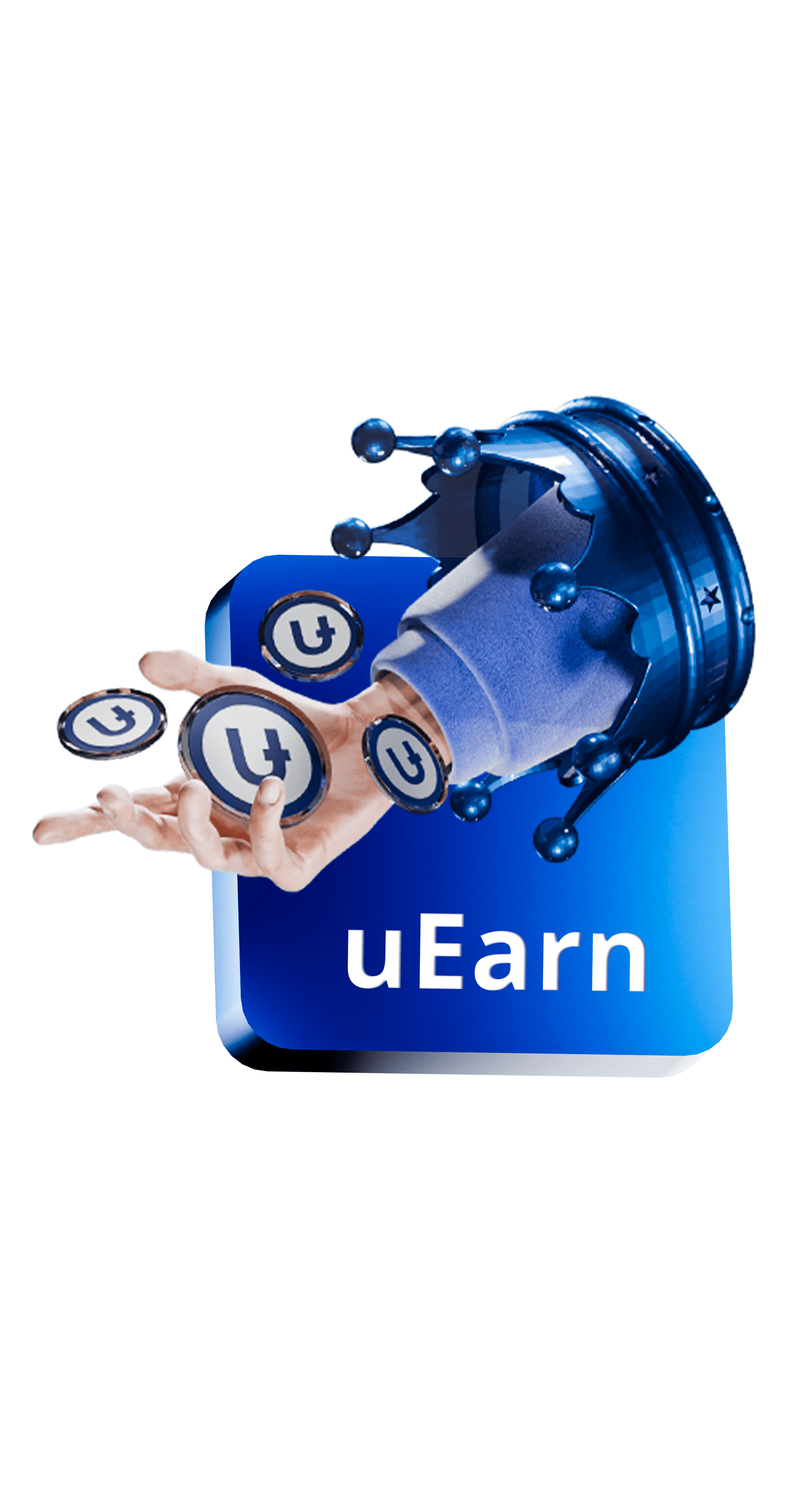 A dynamic image of multiple U-Coin tokens, representing the U-topia ecosystem's native utility token for DeFi and crypto rewards.