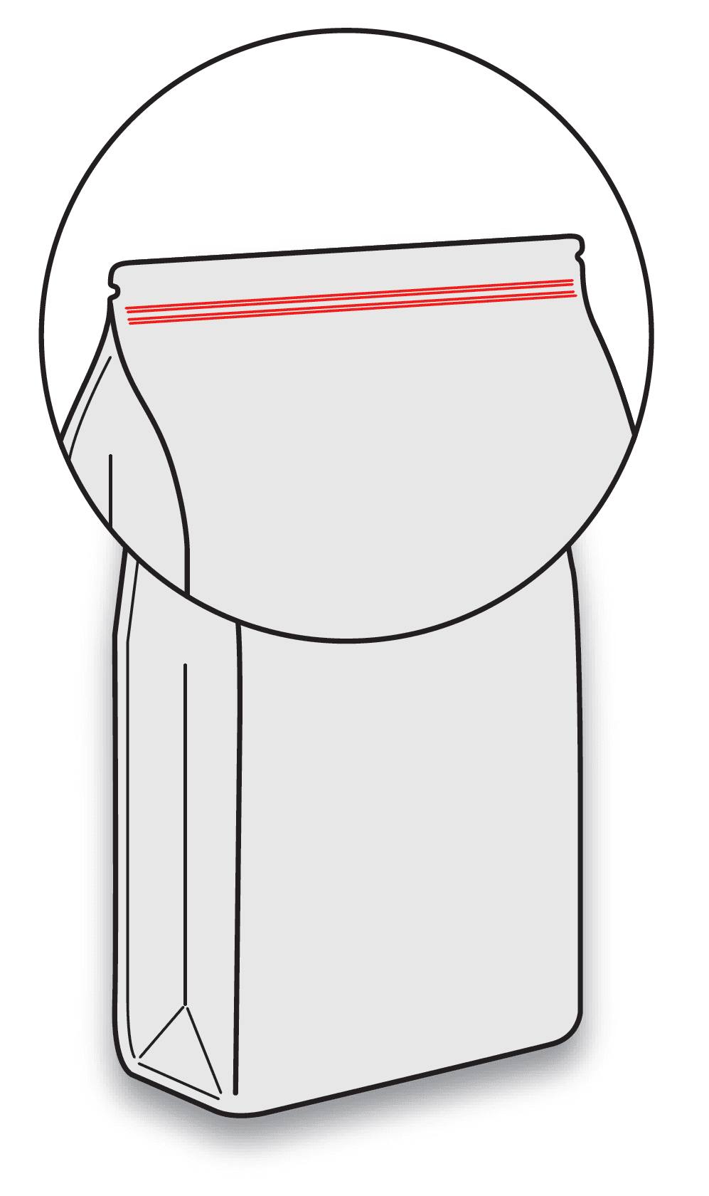 Weiße Verpackung mit rotem Verschlussband, Nahaufnahme. Ideal für Lebensmittel oder Produkte.