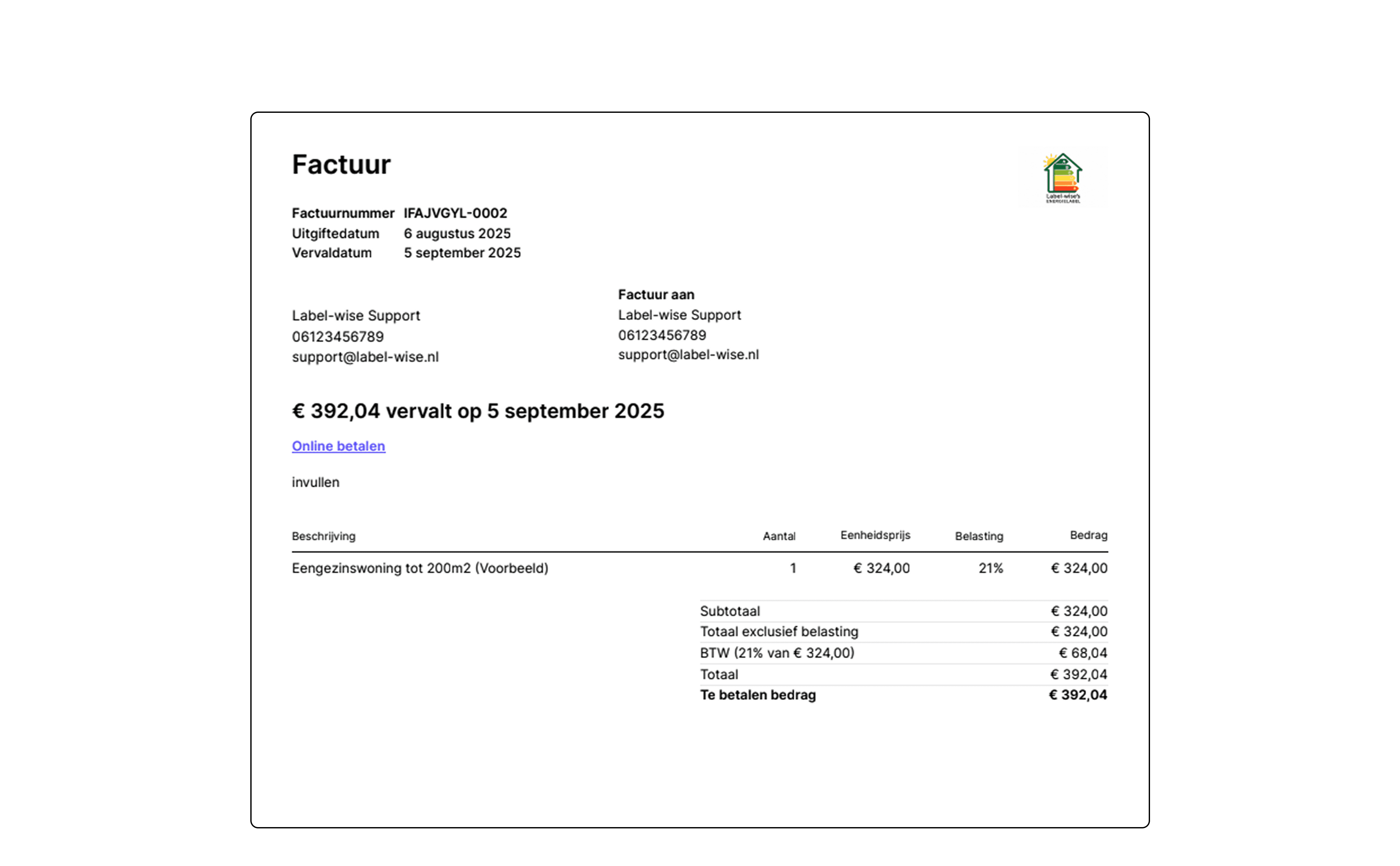Factuur personaliseren Label-wise