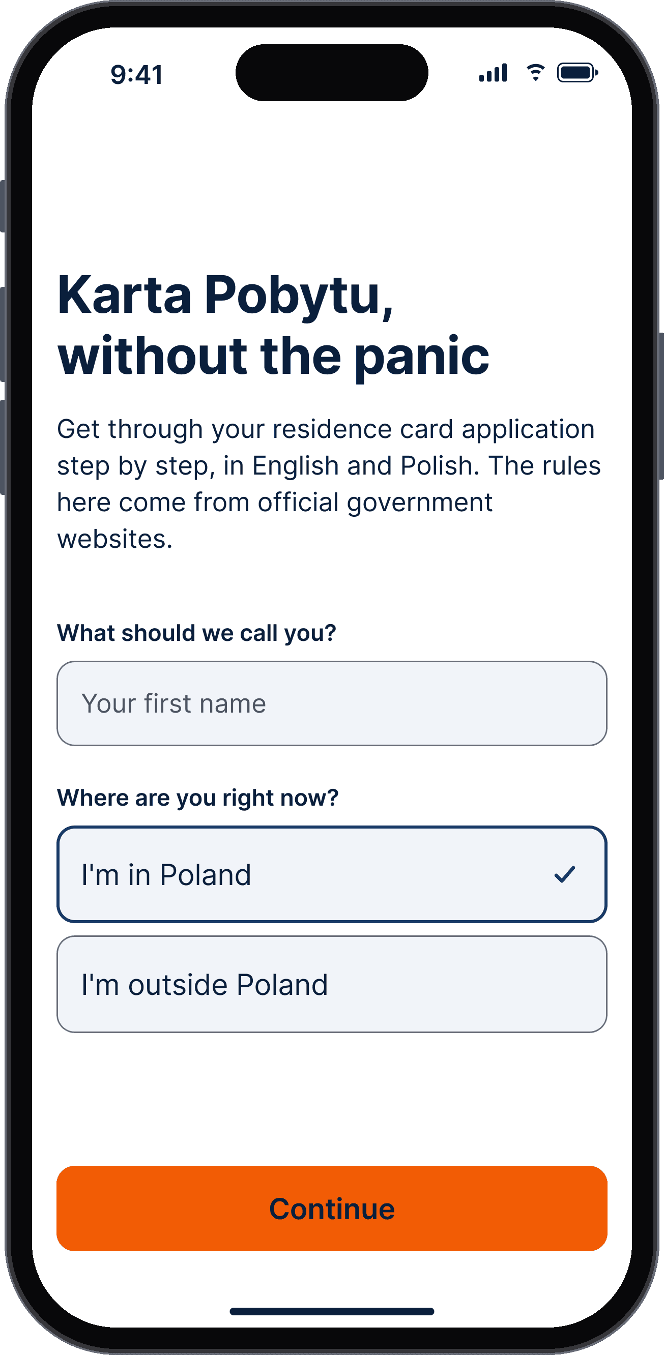 Karta Companion welcome screen on an iPhone