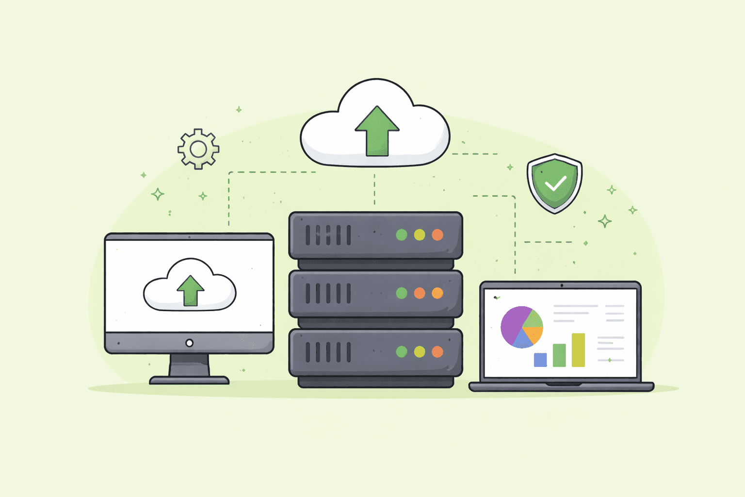 server-based computing showing multiple devices connected to a central server through a secure network