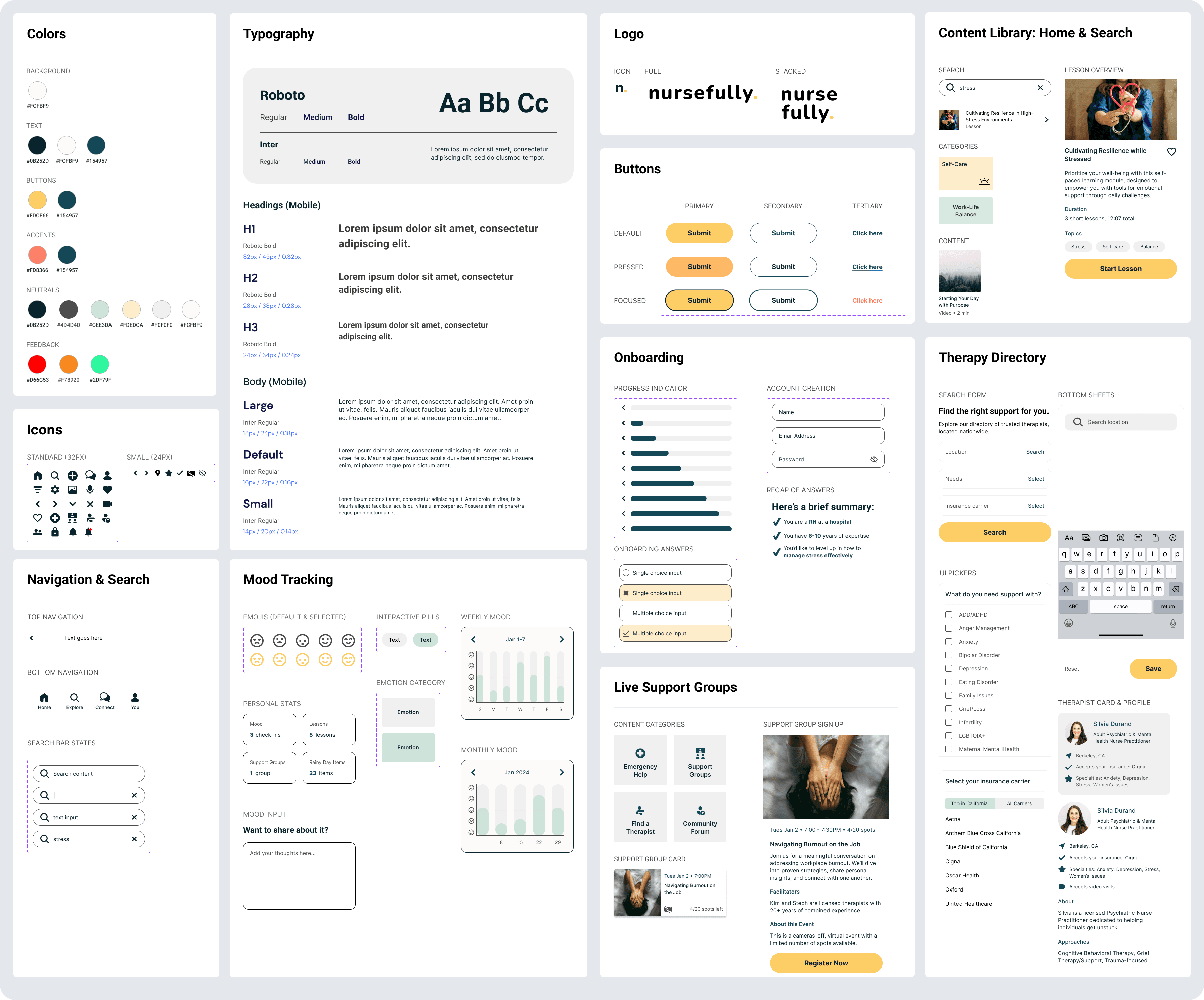 UI component library showcasing design elements and patterns for consistent visual styling and interaction across the app.