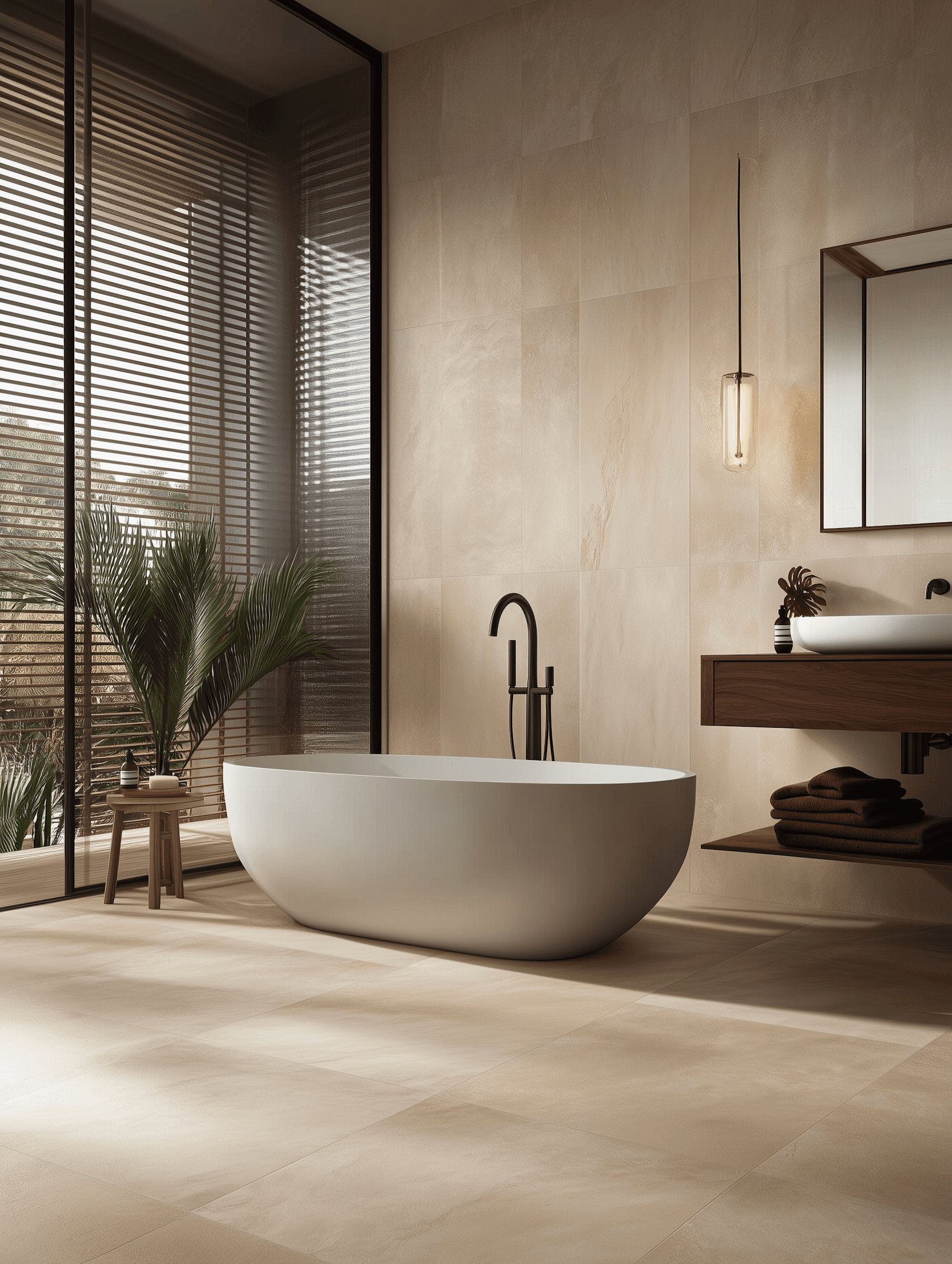 Bathroom with large windows
