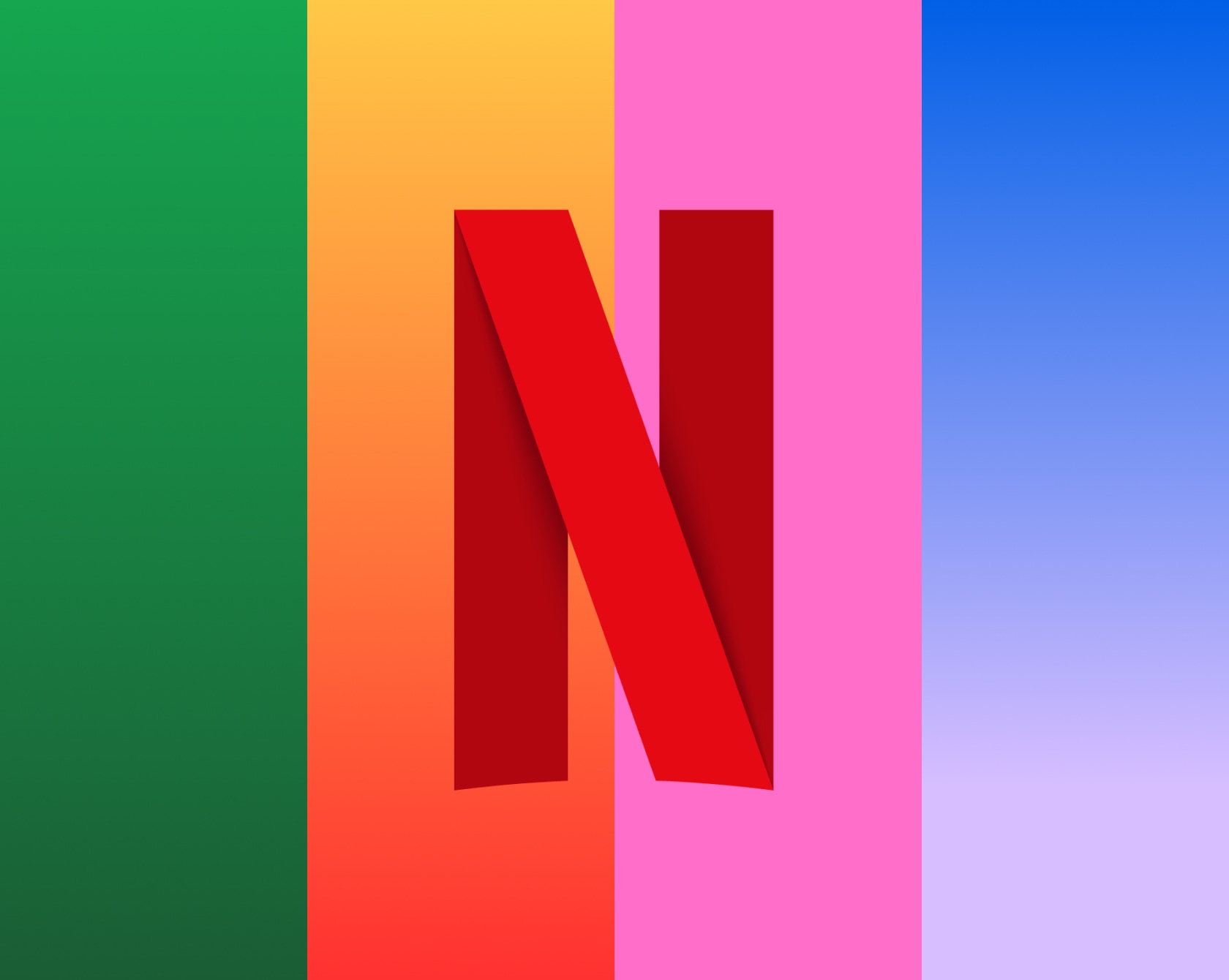 A square branding asset featuring the "kids" logo in red with a white border, centered over vertical stripes of green, orange, pink, and blue. This minimalist graphic represents the visual language and modular design system developed for the Netflix Kids rebrand.