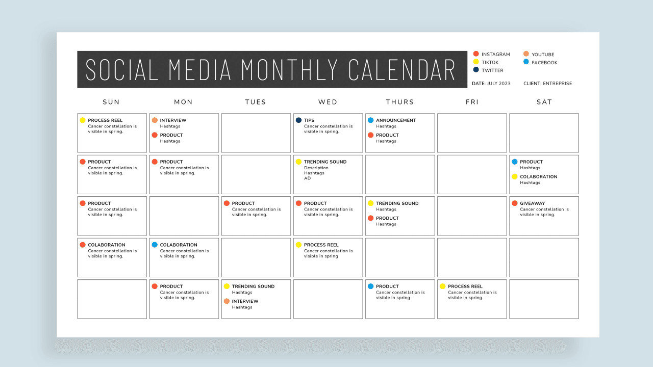 Minimalist social media monthý publishing calendar
