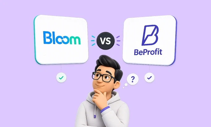 Illustration comparing Bloom and BeProfit Shopify profit analytics