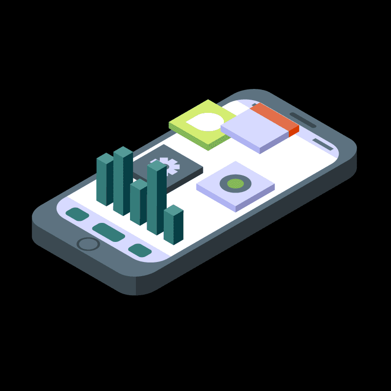 Abstract isometric illustration of an app on a mobile device