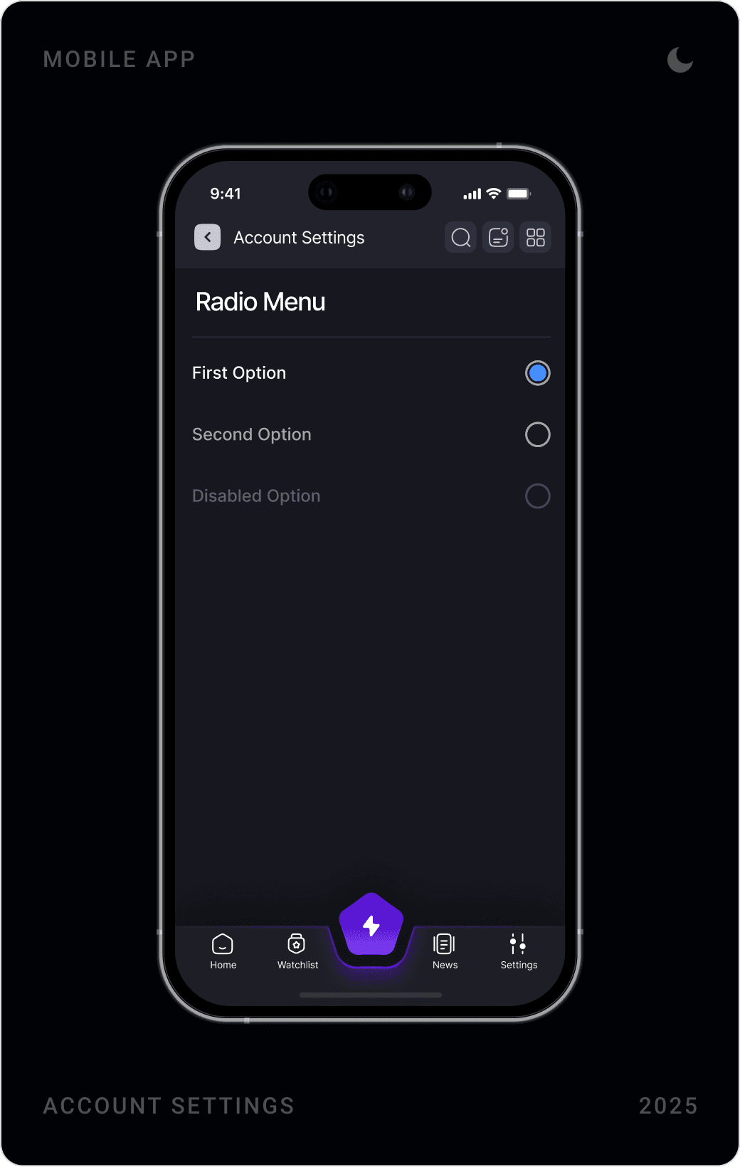 Modern Single Selection Interface Screen Design